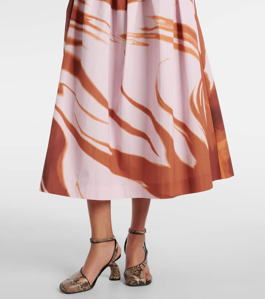Printed gathered cotton midi skirt