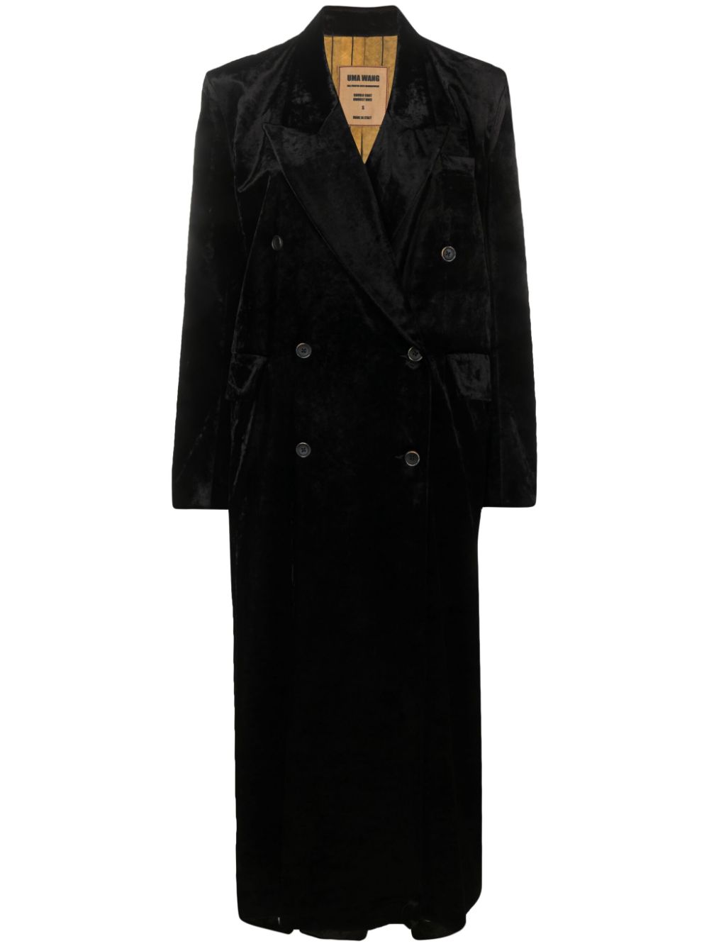 Velvet-effect double-breasted coat - Black