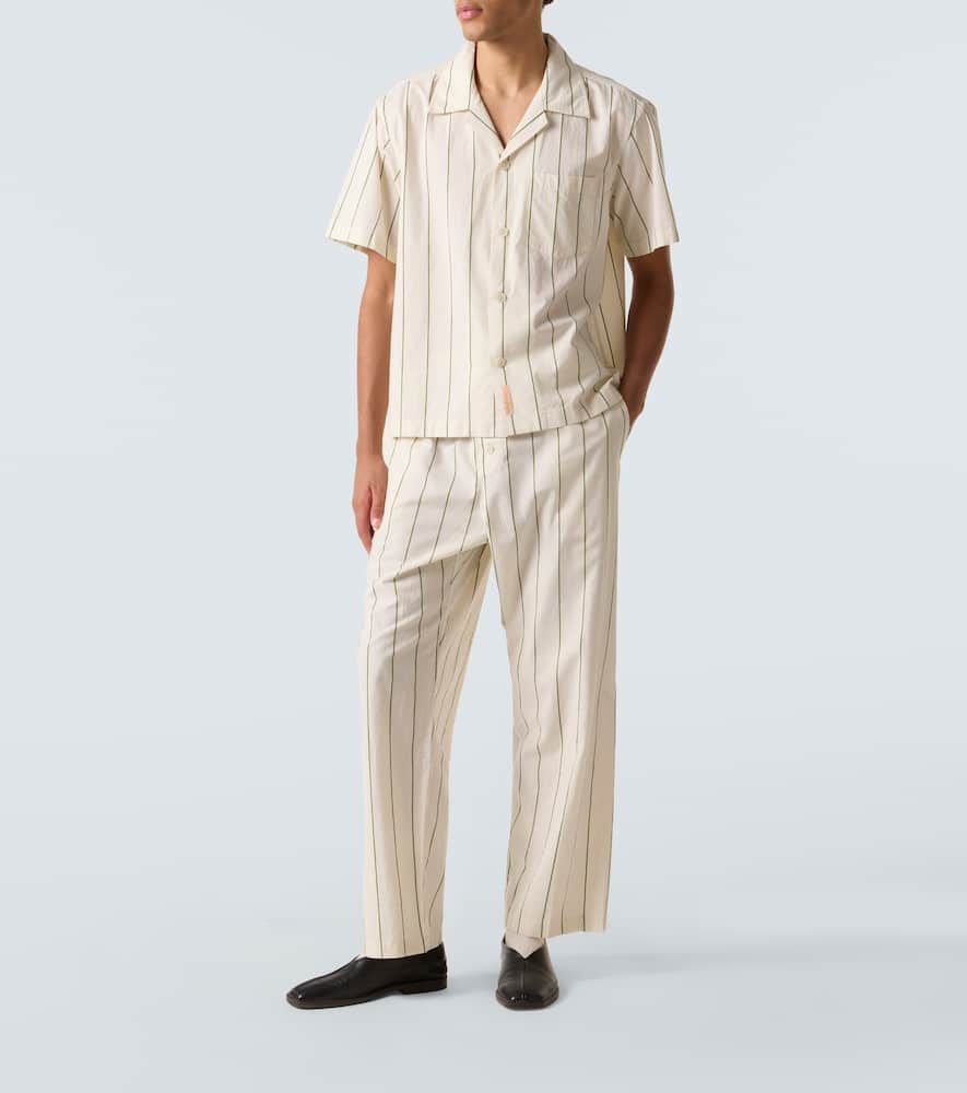 Celery striped cotton bowling shirt