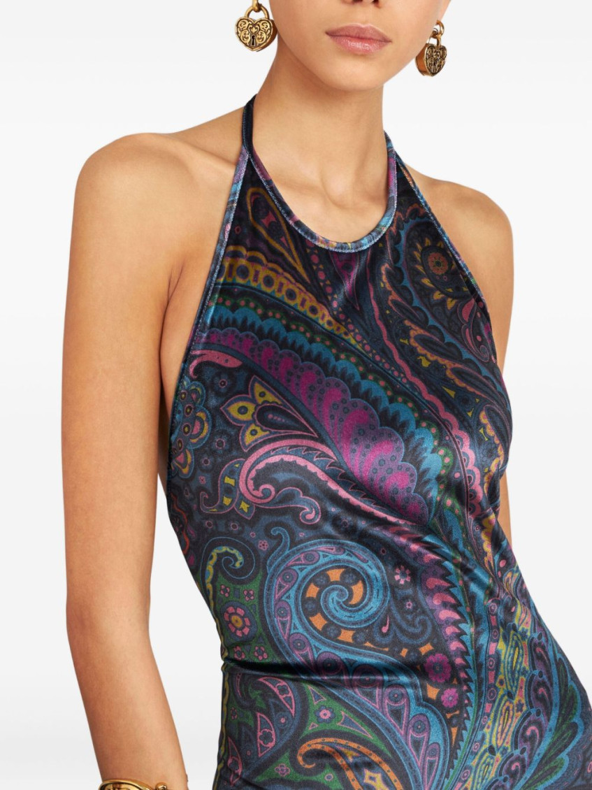 Dark Blue Paisley-print Maxi Dress
