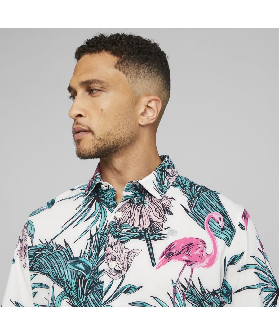Puma x PALM TREE CREW Mens Button Down Golf Shirt - White
