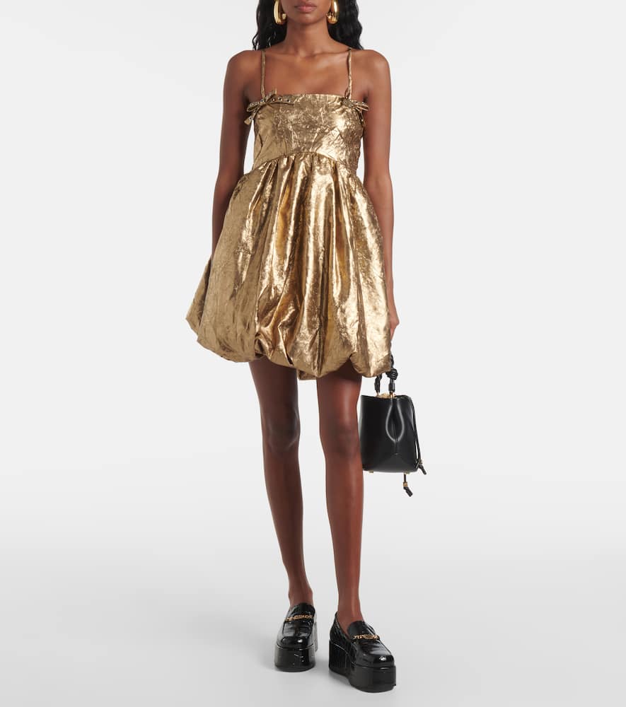 Bow-detail metallic balloon minidress