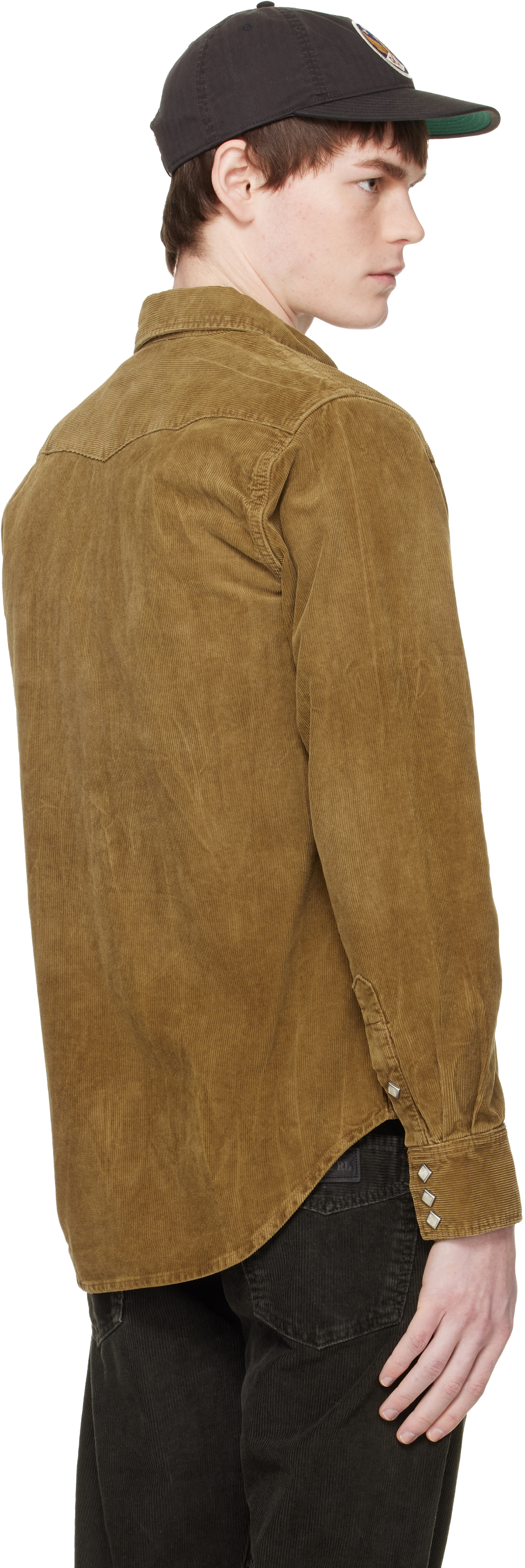Tan Slim Fit Corduroy Western Shirt