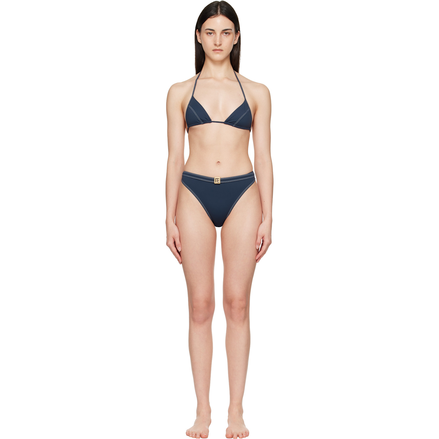 Navy Triangle High Brief Bikini