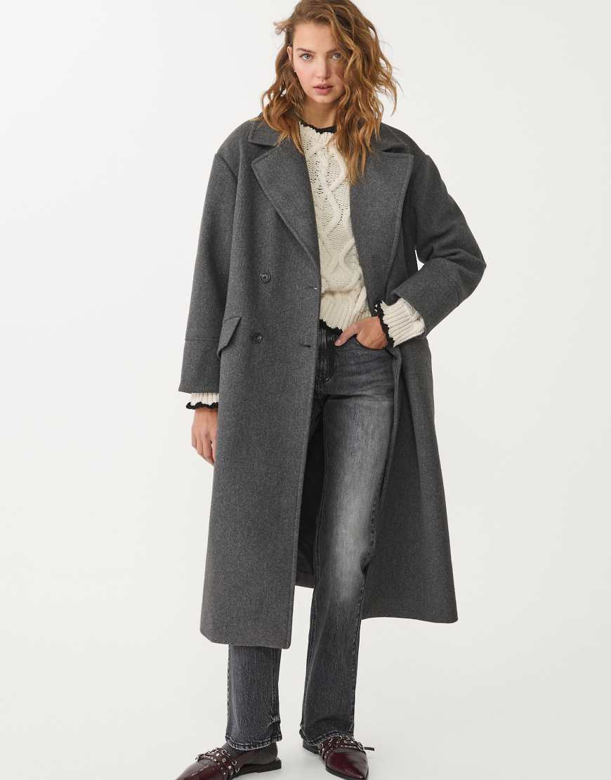 Oversized soft touch coat in dark grey