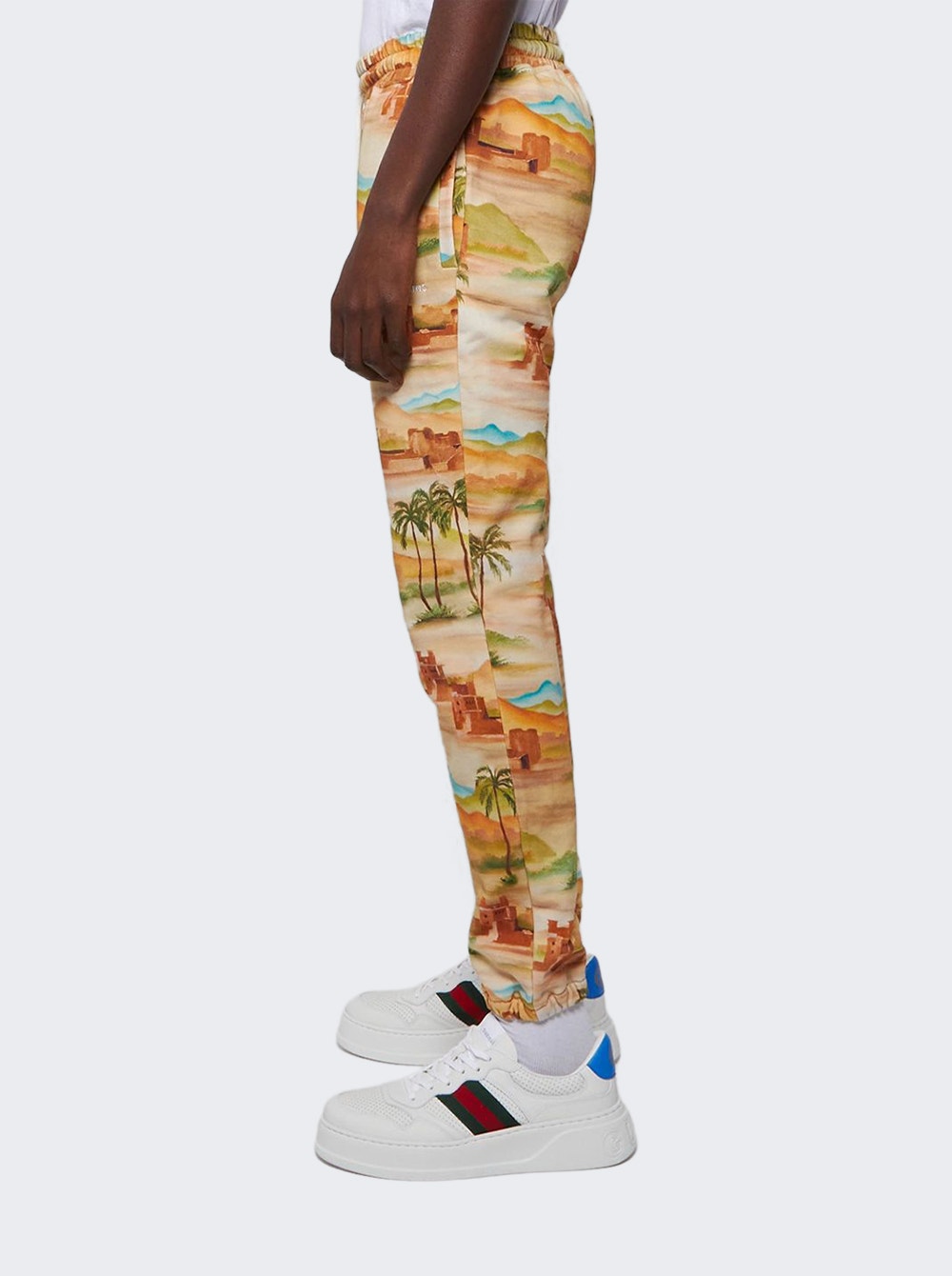 Landscape-print cotton joggers - Orange