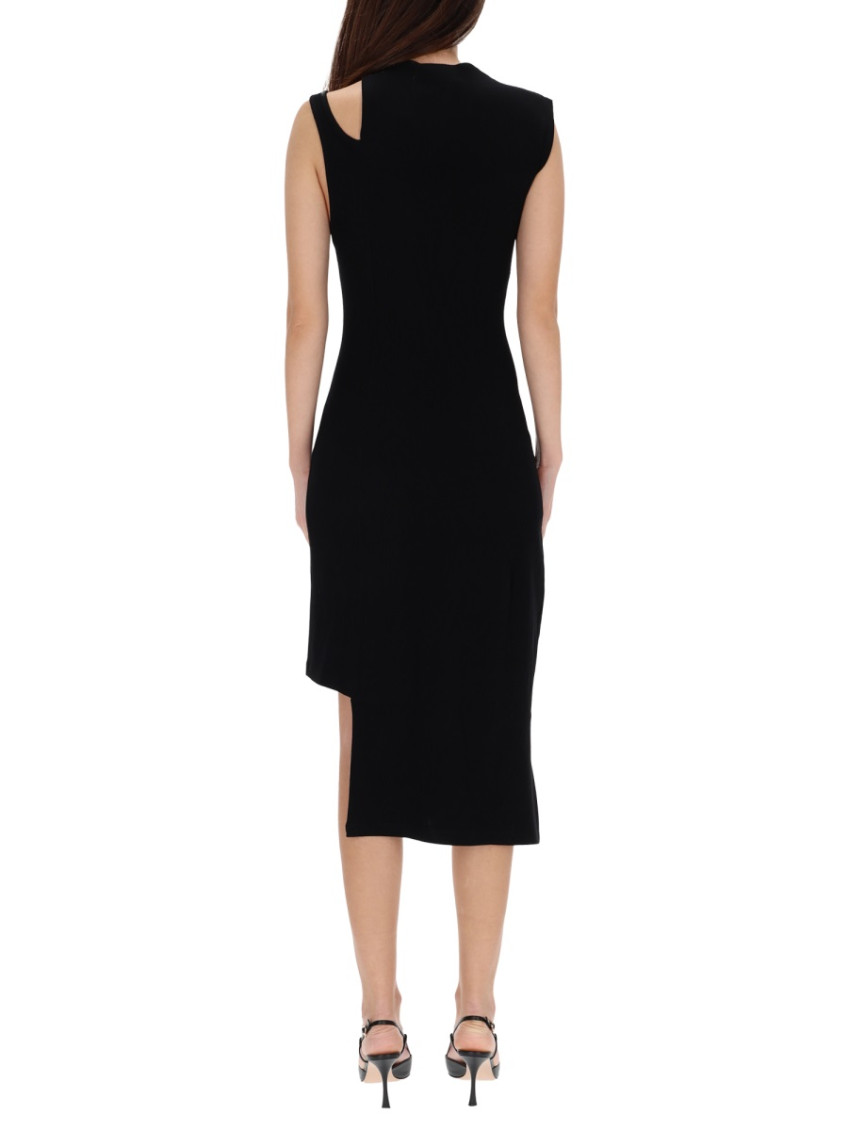 Black Ribbed Round Neck Midi Dress