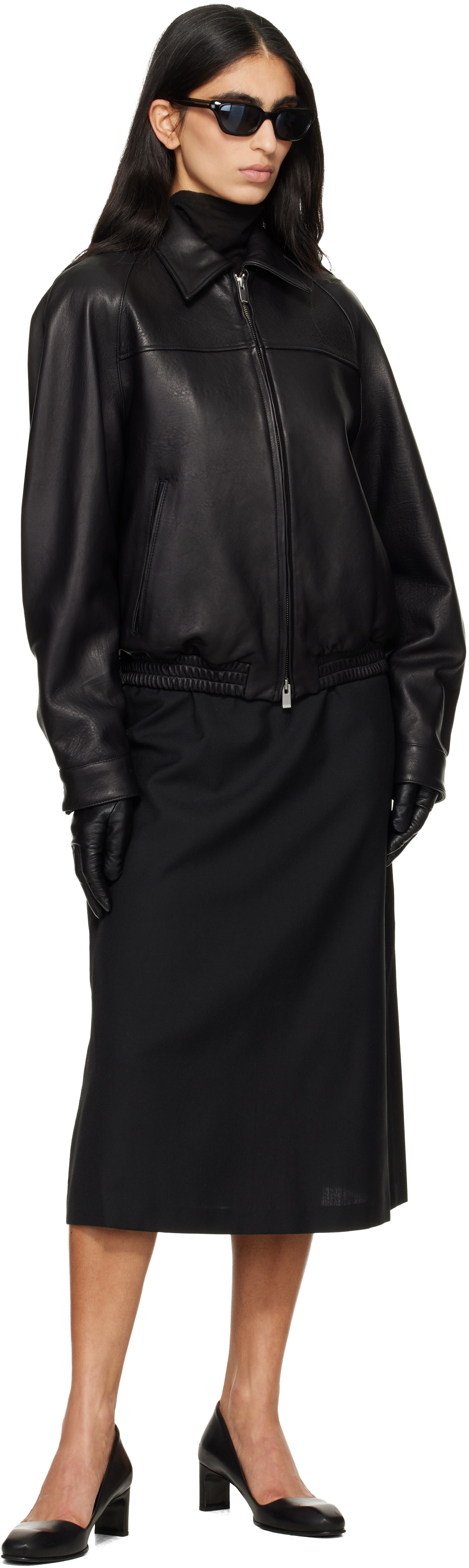 Black Vintage Lamb Leather Bomber Jacket