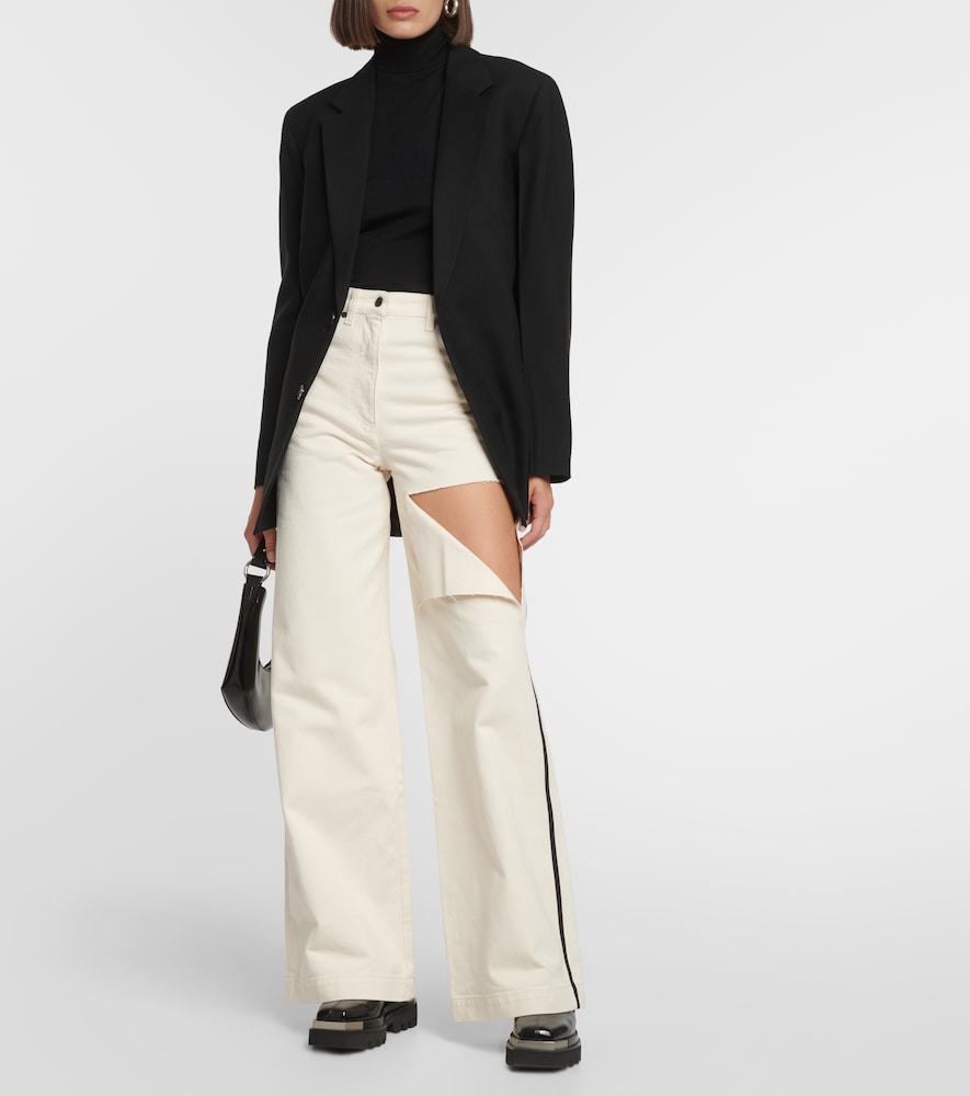 Distressed high-rise wide-leg jeans