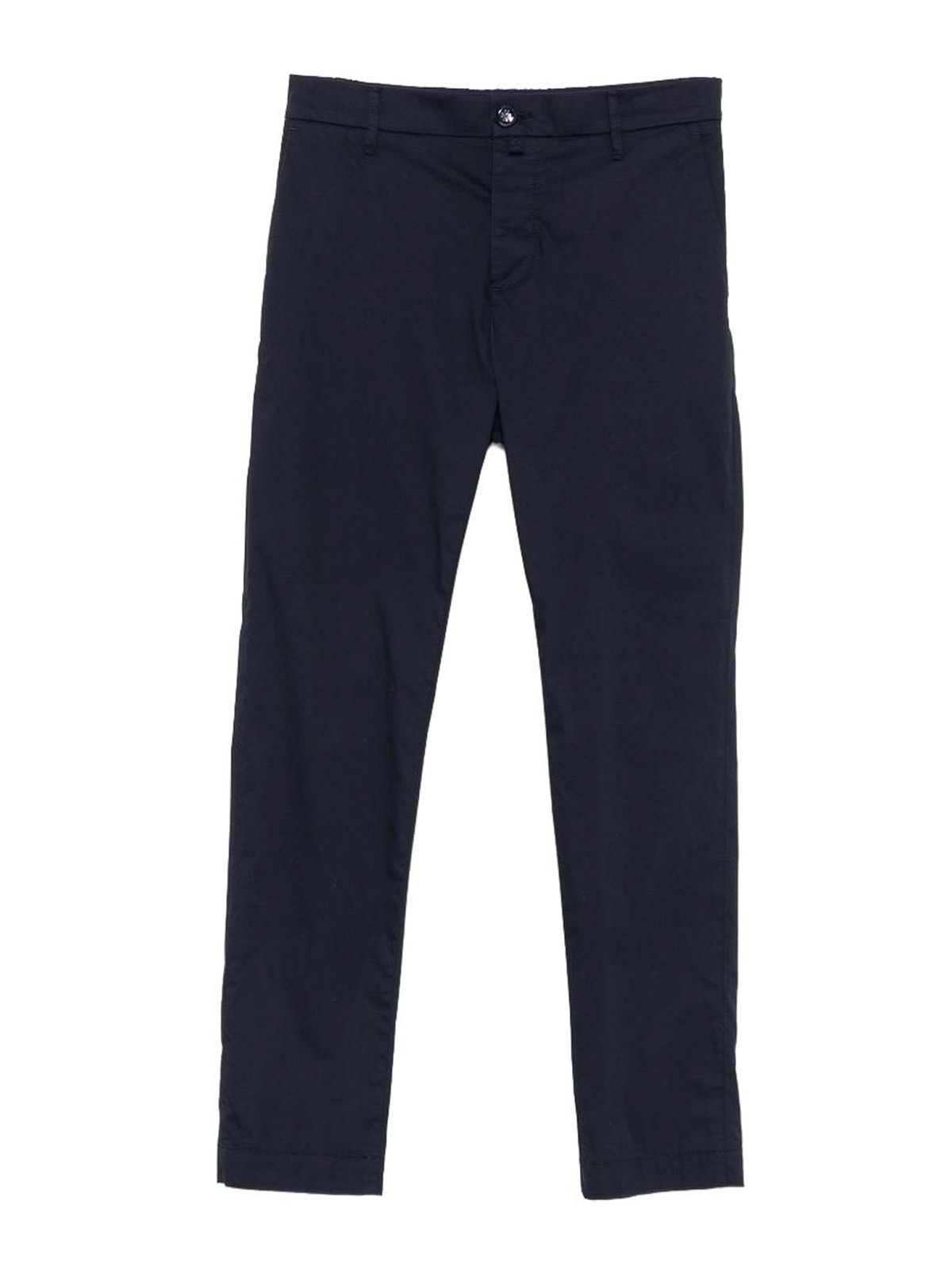 Night Blue Cotton Blend Tapered Leg Trousers