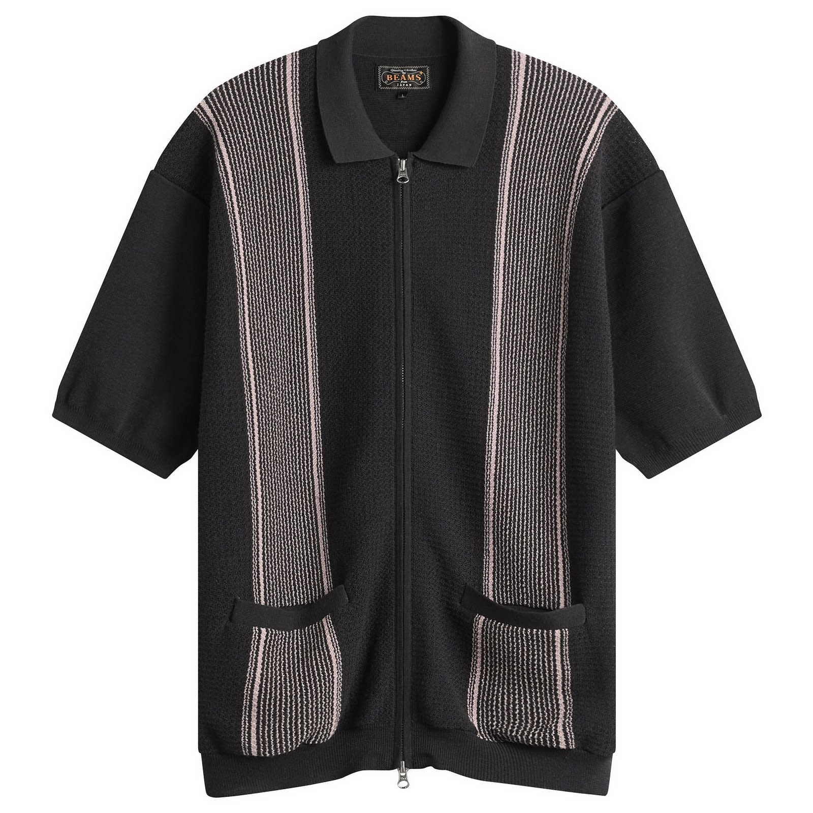 Men's Stripe Zip Knit Polo in Charcoal