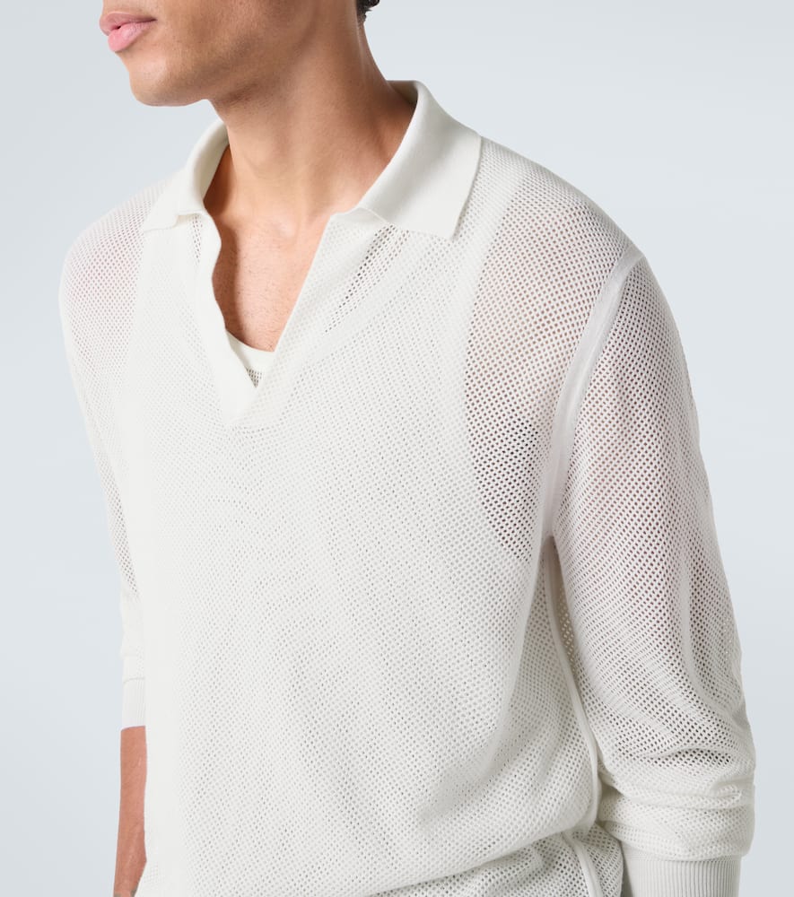 Semi-sheer cotton polo sweater