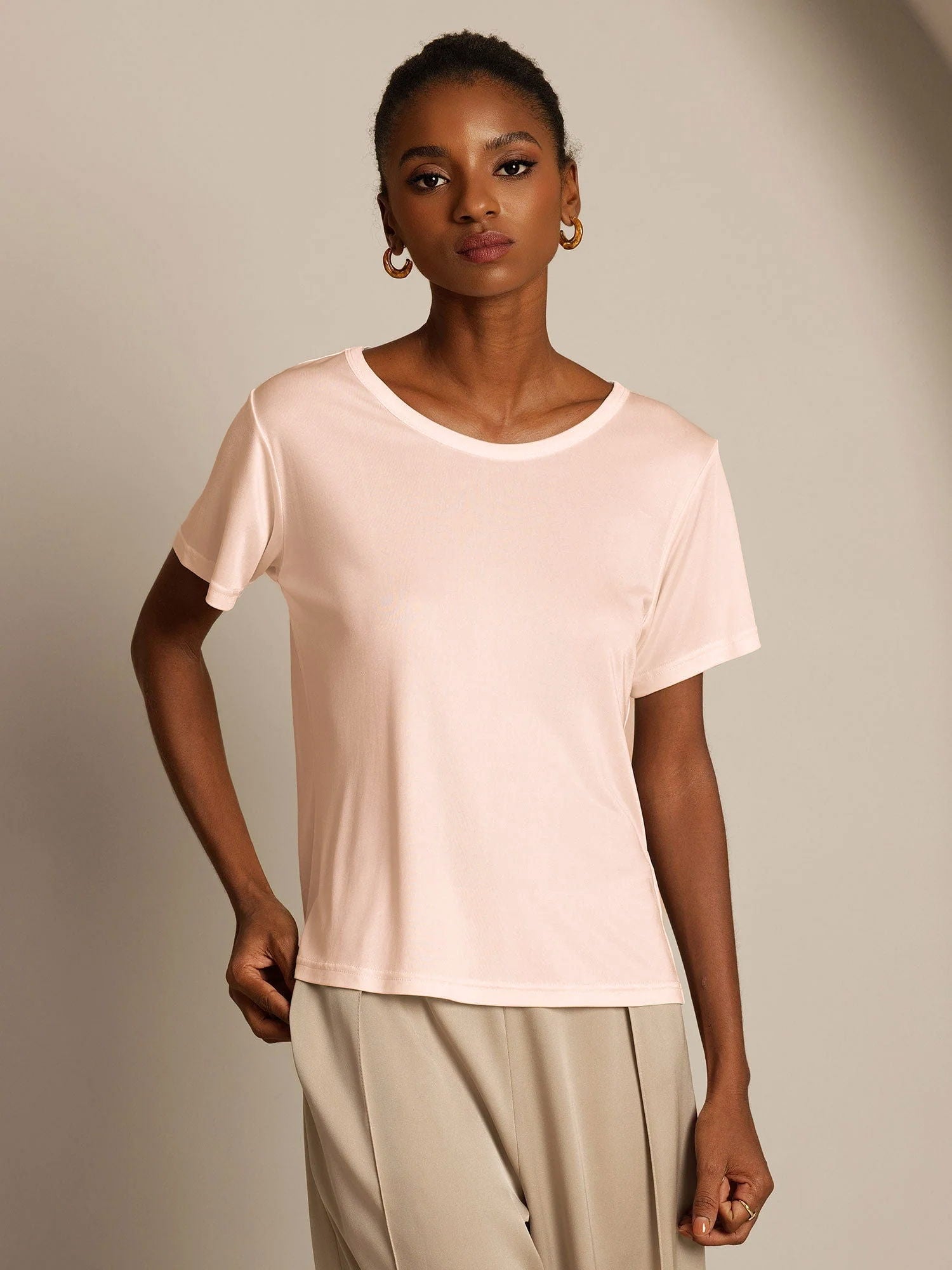 Silk Jersey Short Sleeve Round Neck Women's T-Shirt