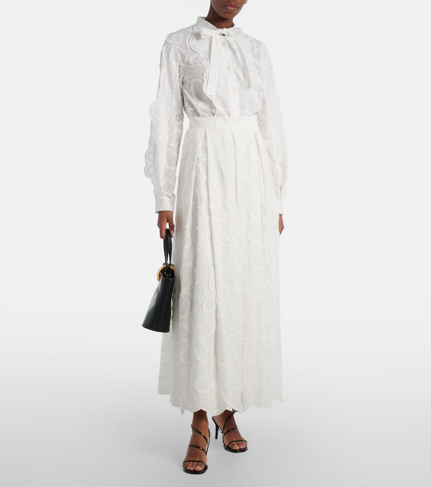Embroidered cotton-blend midi skirt