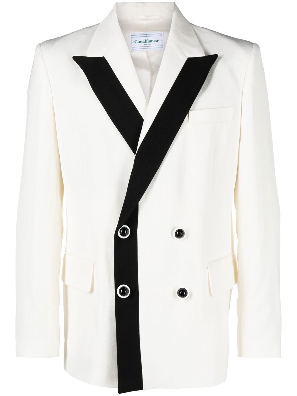 Contrast-lapel double-breasted blazer - Neutrals