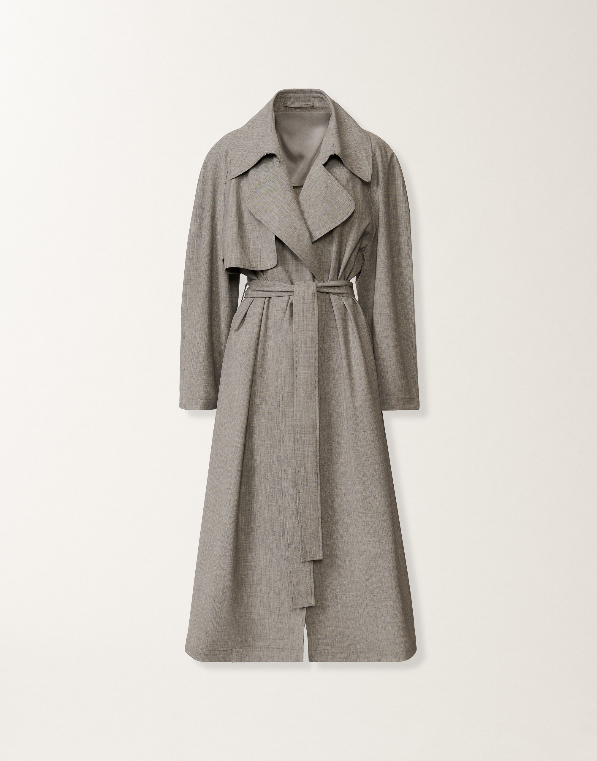 Trench coat in lightweight bi-stretch wool, rock mélange
