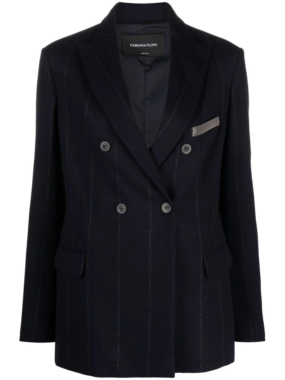 Stripe-Detail Double-Breasted Blazer — Navy