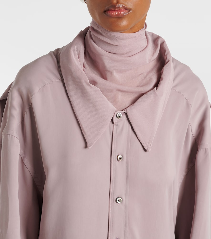 Turtleneck mesh-trimmed shirt dress
