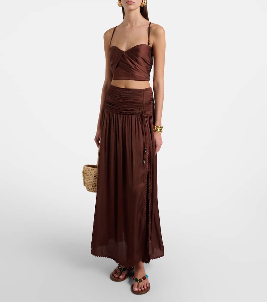Carla pleated satin maxi skirt