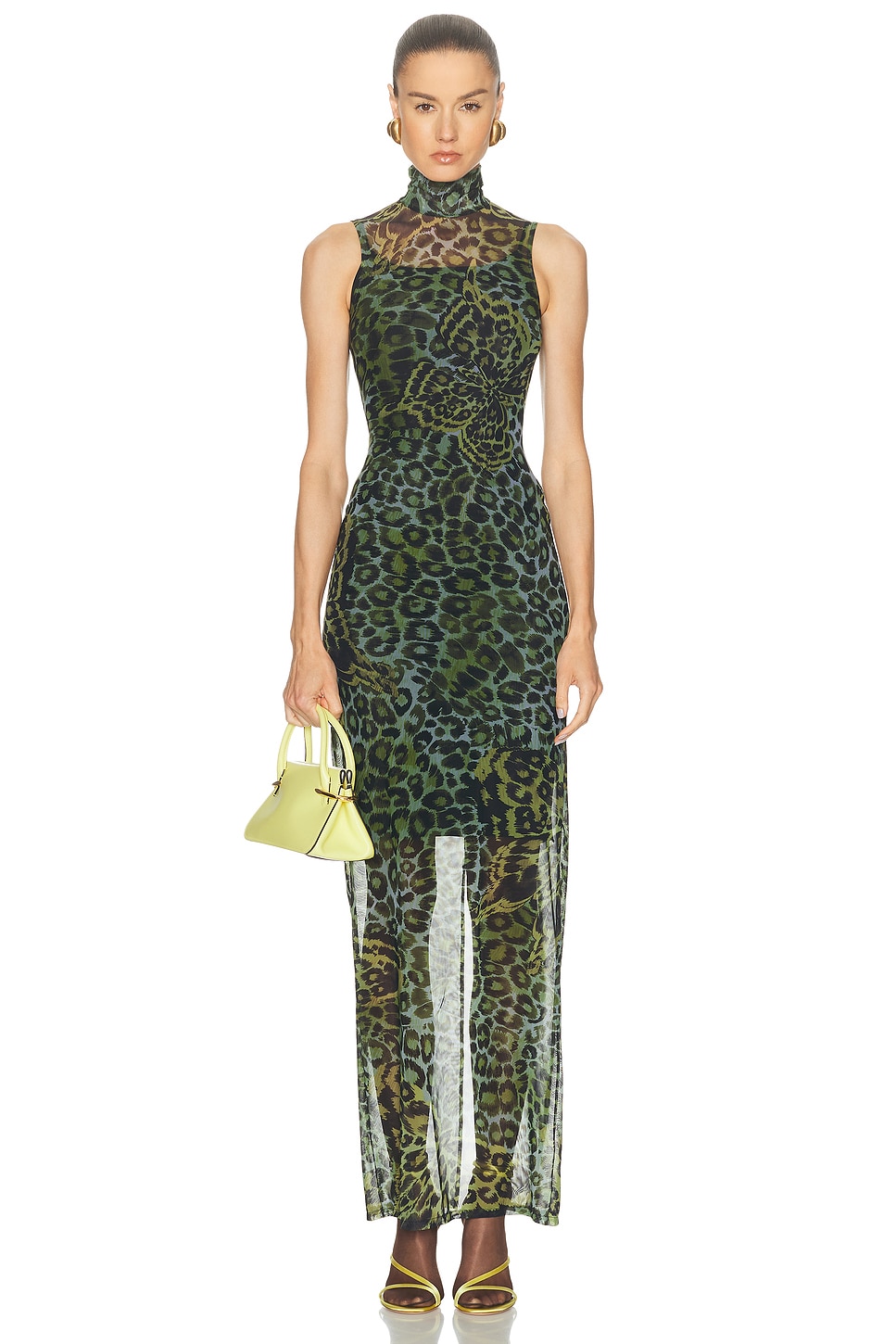 Blumarine Print Net Maxi Dress in Green,Black