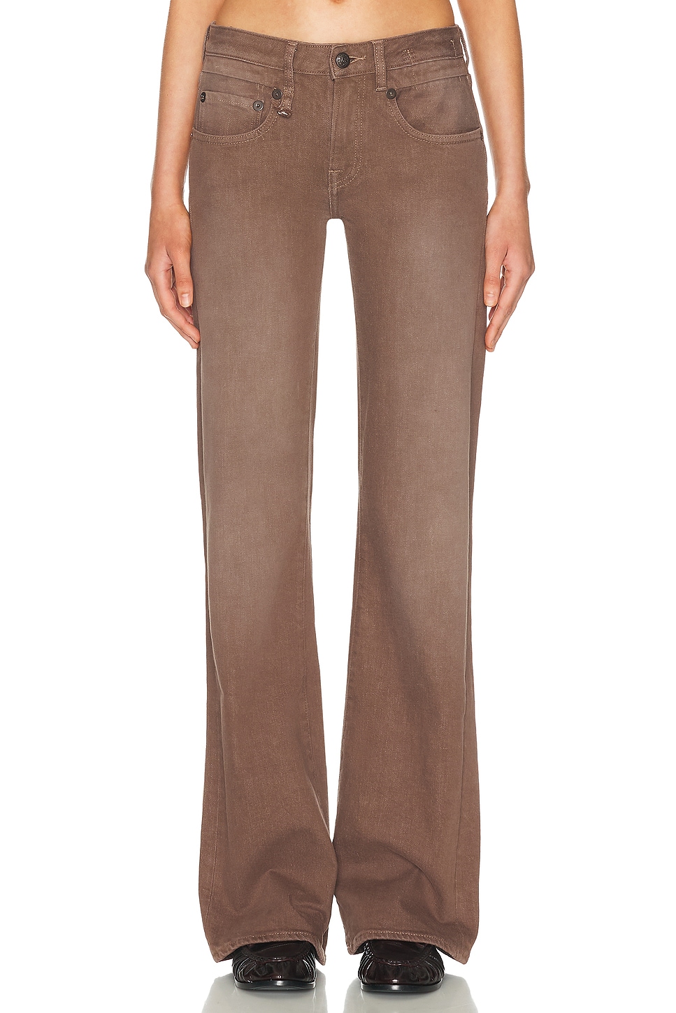 R13 Boy Flare in Clean Umber Stretch - Brown.  30 also in 24, 25, 26