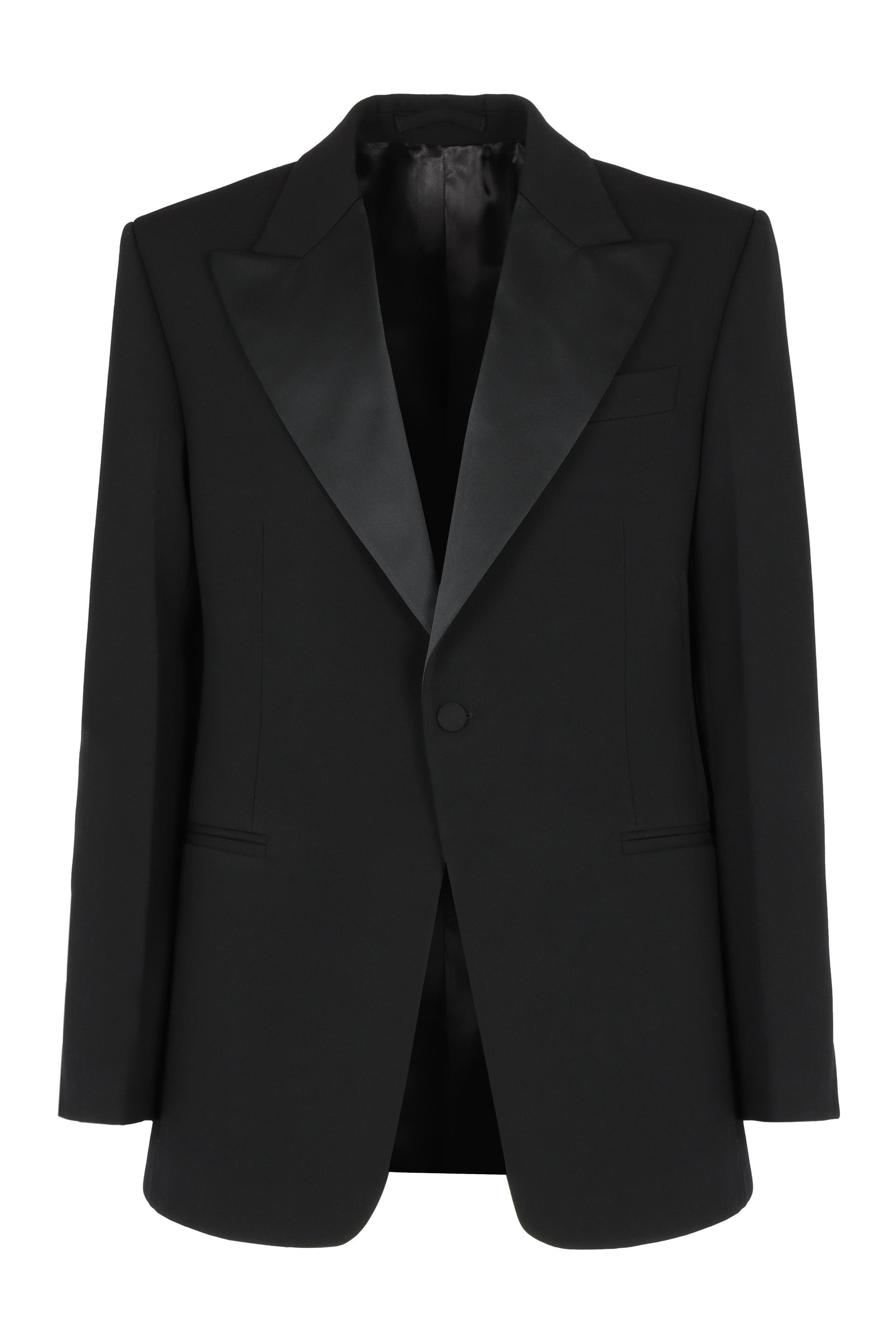 Satin Contrast Lapel Blazer — Black