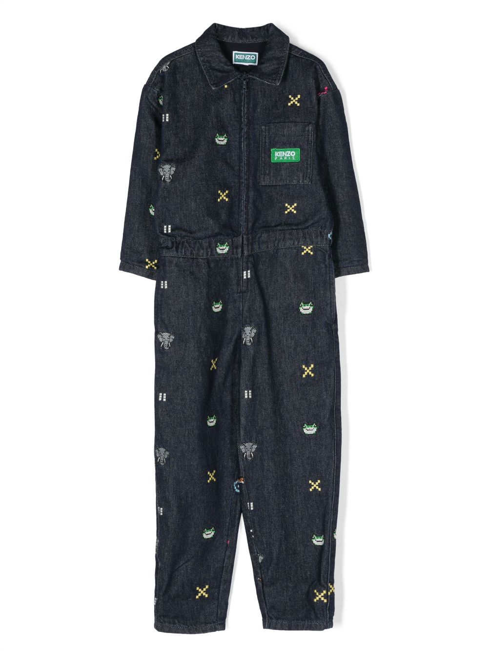 Embroidered-detail jumpsuit - Blue