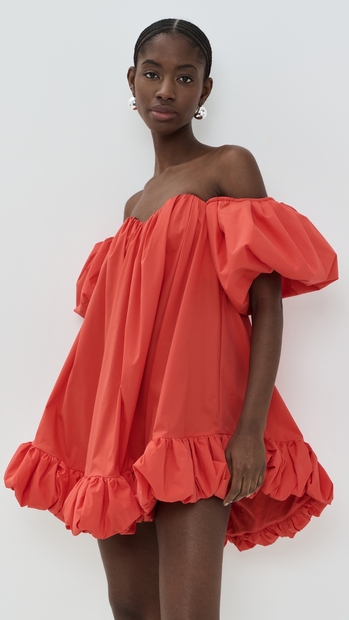 Leona Off Shoulder Bubble Hem Mini Dress Fiery Red
