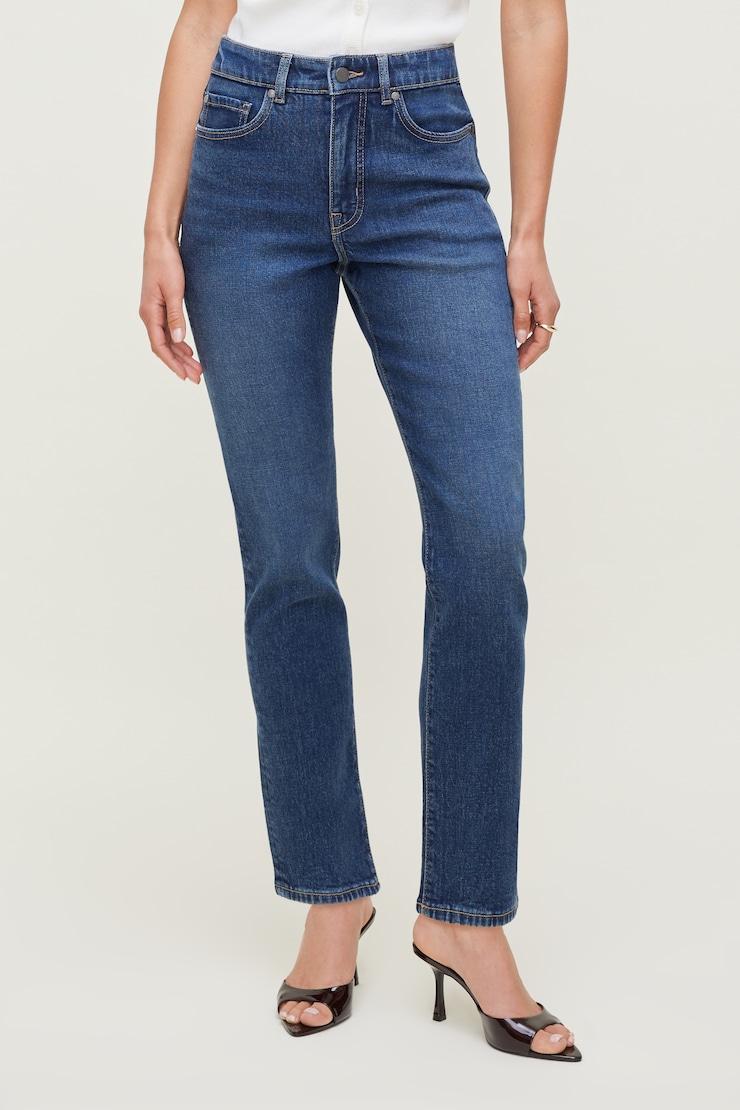 Frenchie Stretch High Rise Slim Leg Jeans - Blue - Women Clothing