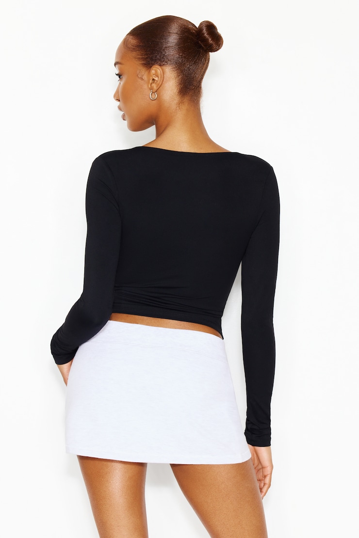 Sleek Plunge Longsleeve Top - Black - Women Clothing
