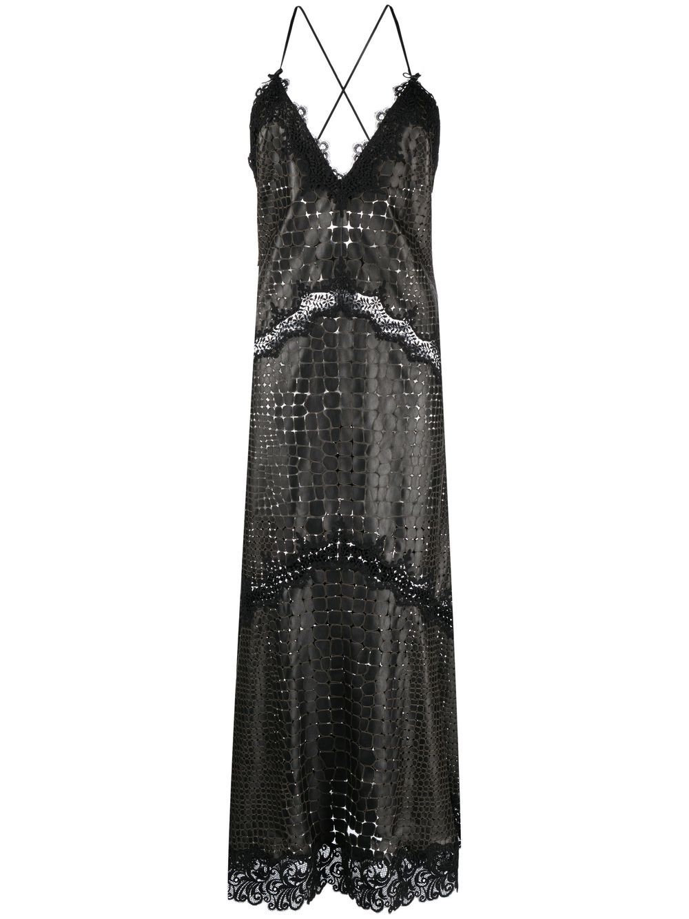 Leather crocodile-effect slip dress - Black