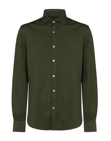 Man Shirt Military green Size 16 Cotton, Elastane