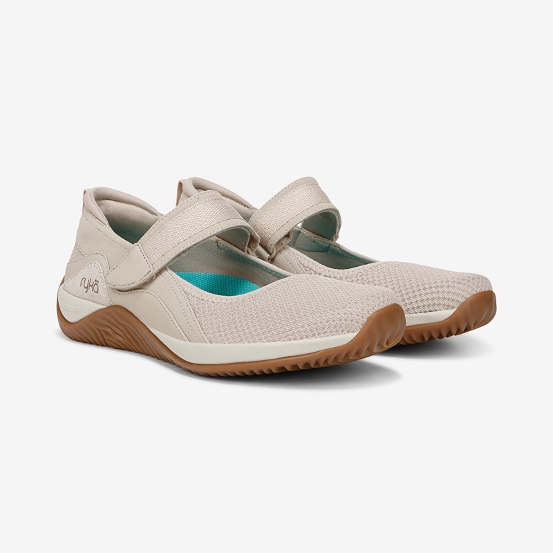 Echo Mary Jane Shoes Terra Taupe Mesh Fabric Arch Support, Lightweight