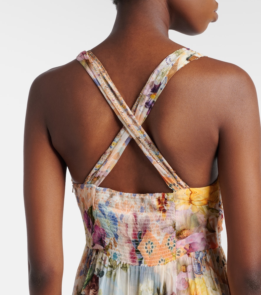 Embellished floral silk maxi dress