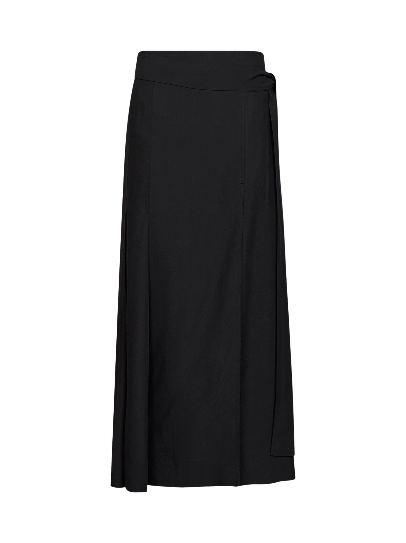 Wrap-Effect Twill Maxi Skirt — Black