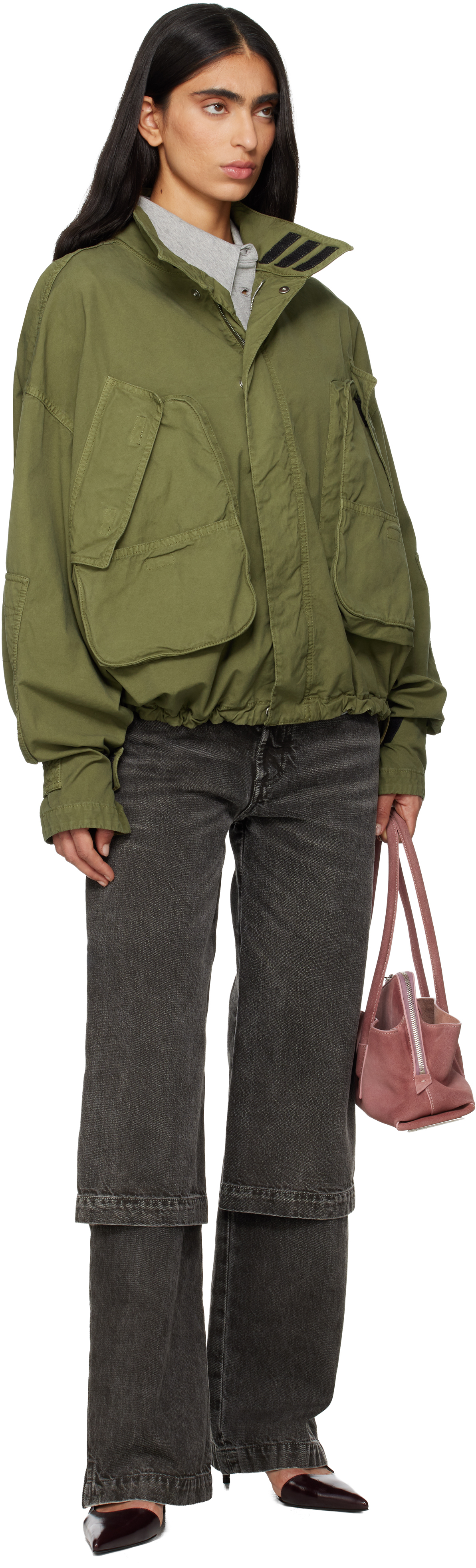 Green Overdyed Bomber Jacket