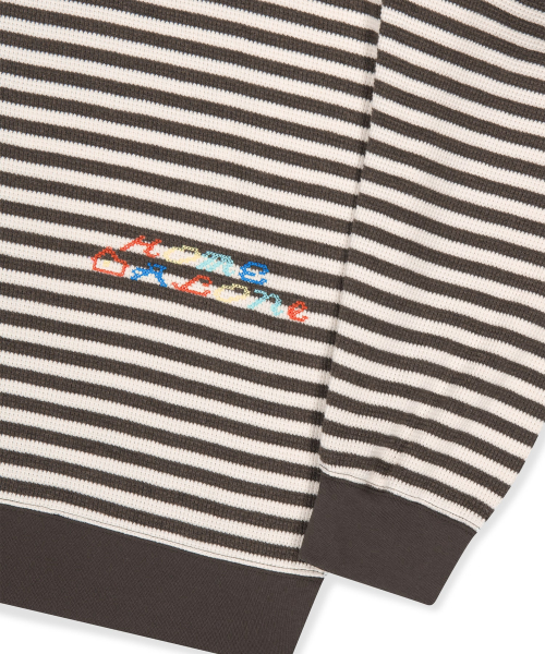 Striped Waffle Zip Up Hoodie Brown