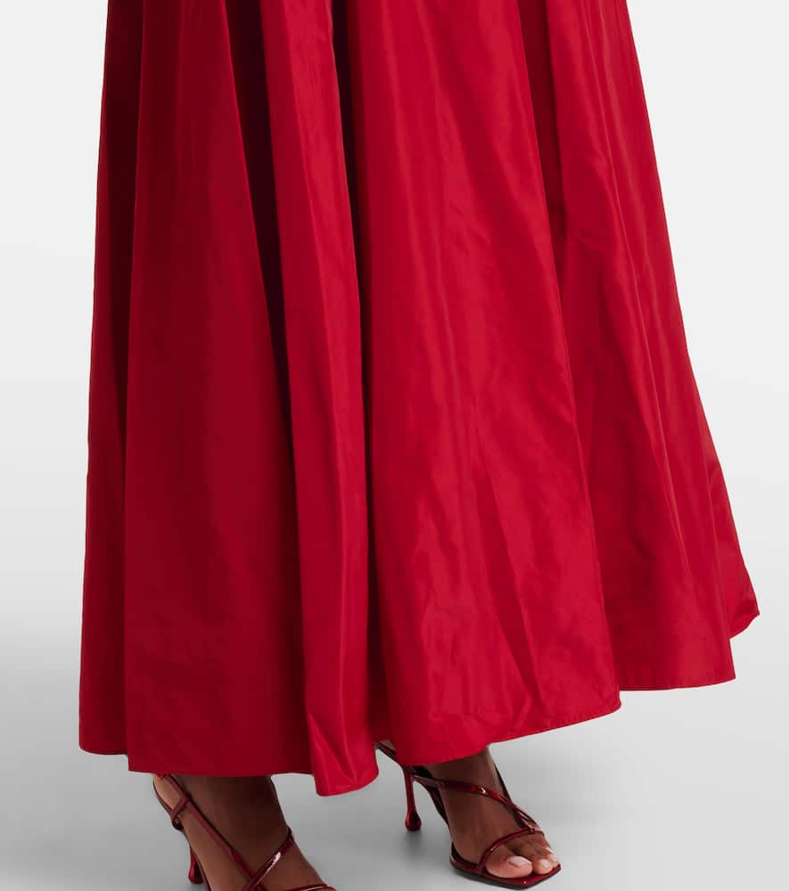 Pleated ponte and grosgrain maxi dress