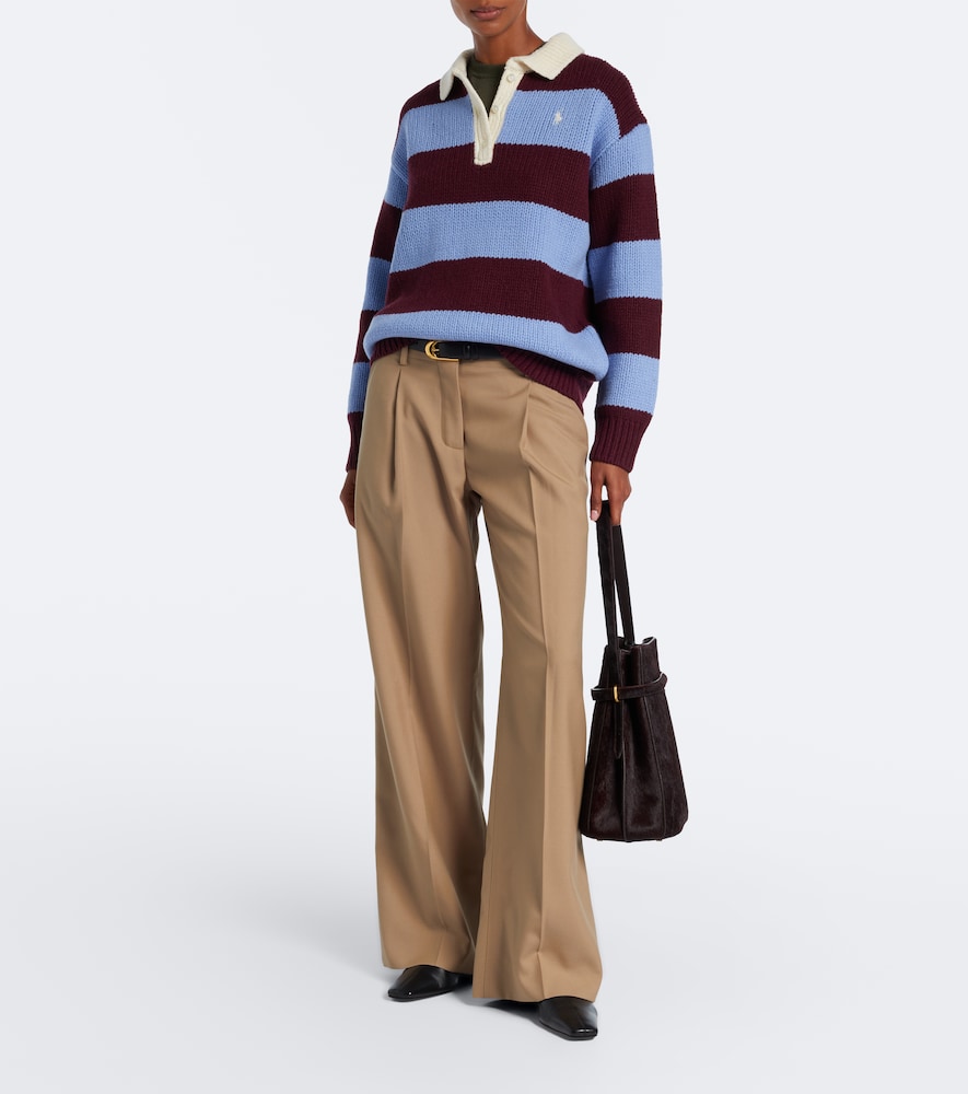Striped wool-blend polo sweater