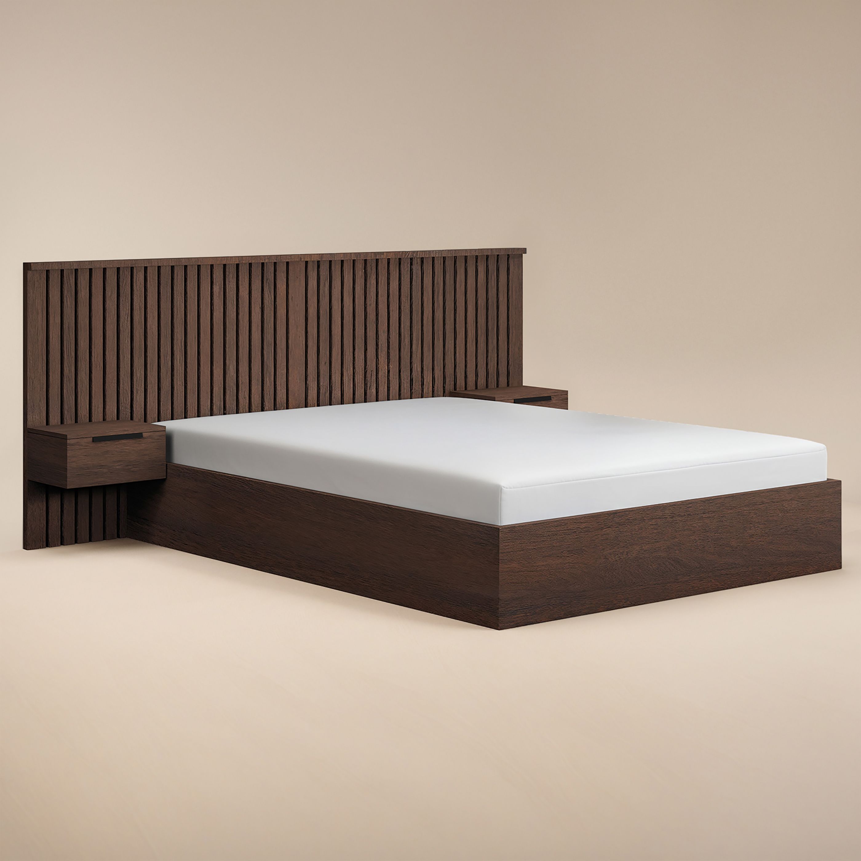 Solace+Co Unisex Taylor Hotel Ottoman Bed w/ Side Tables Walnut in Brown | : King