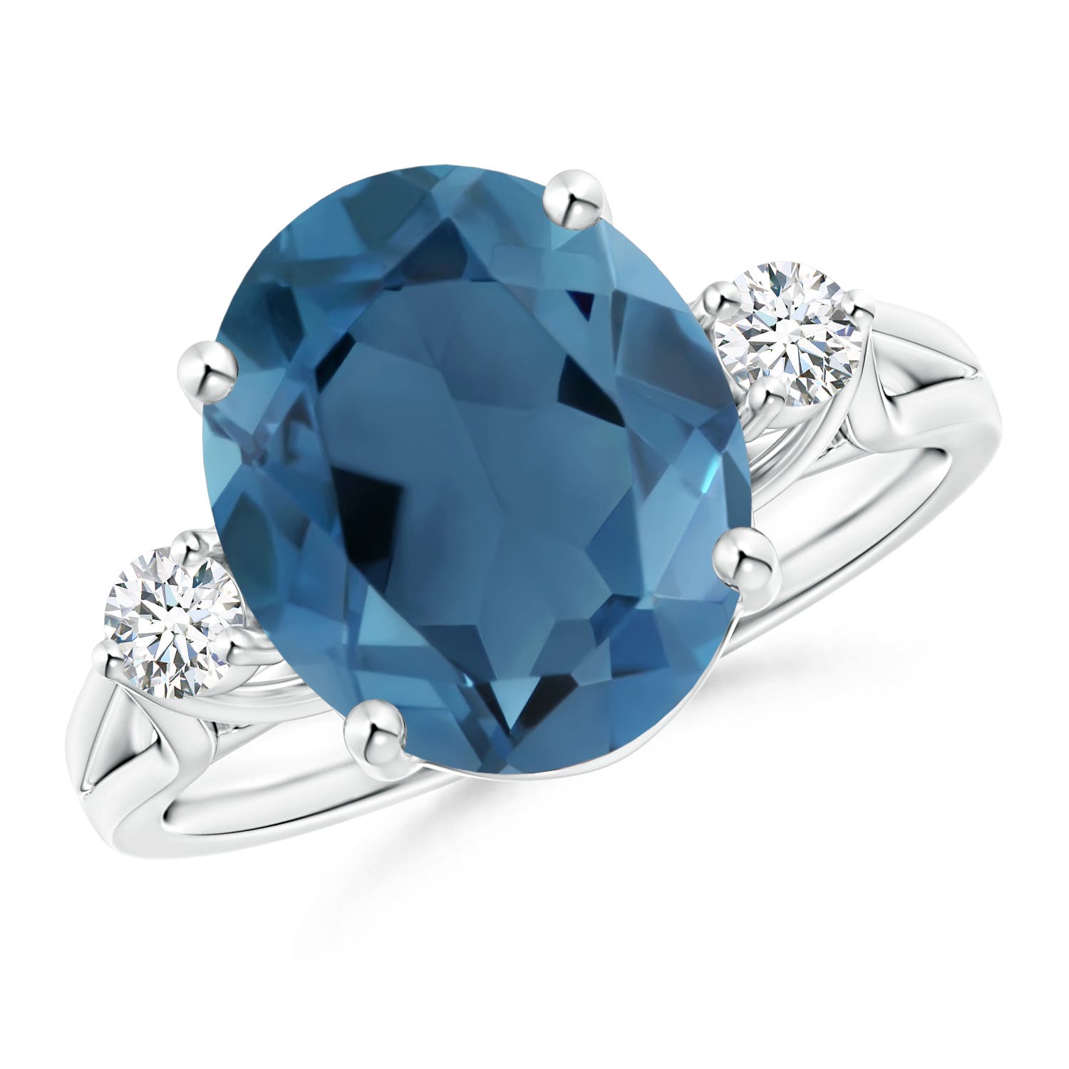 Angara 5.6 Carats Oval London Blue Topaz Loop Shank Ring with Diamond Accents in Platinum
