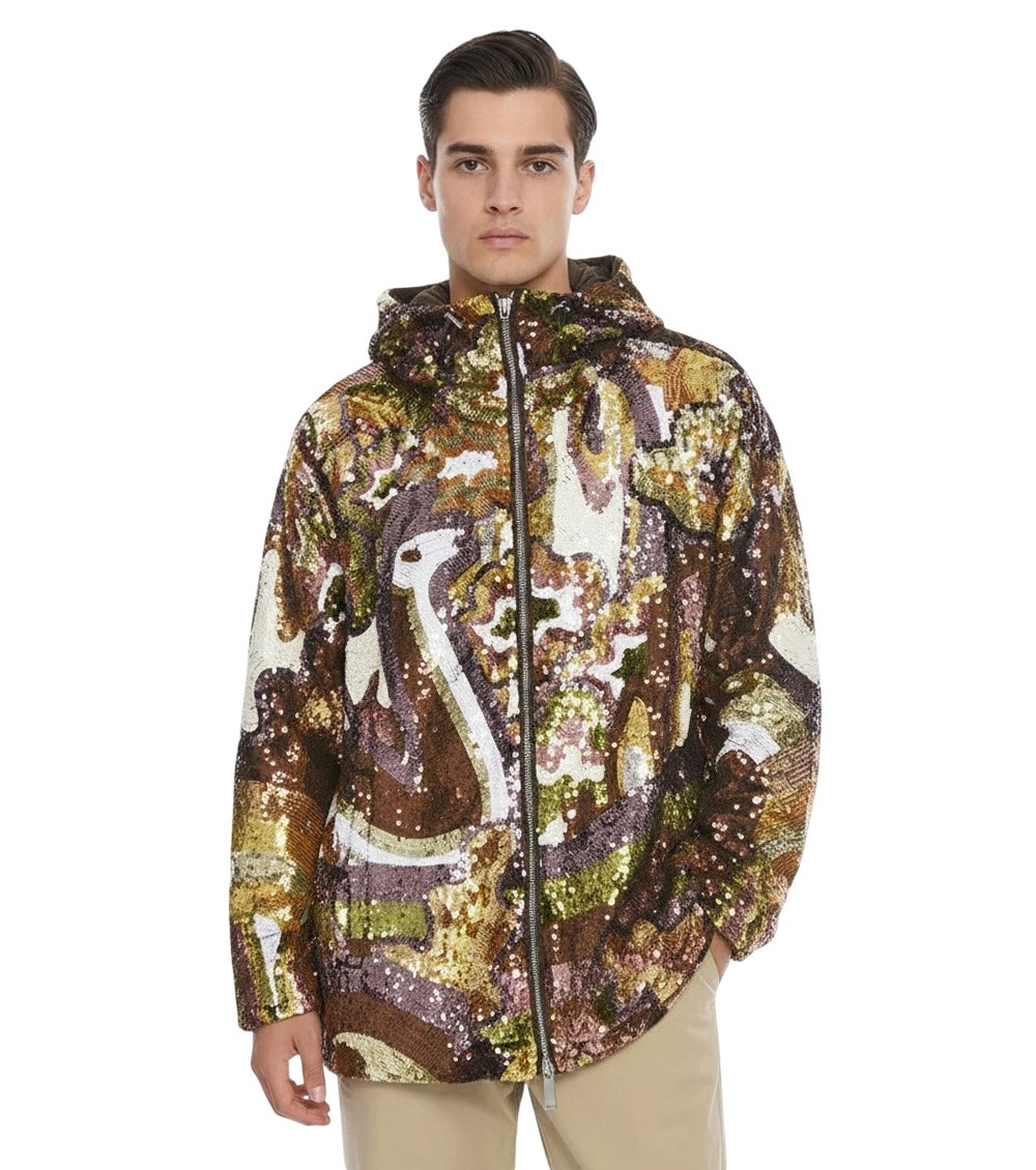 Multicolor Embellished Hooded Jacket