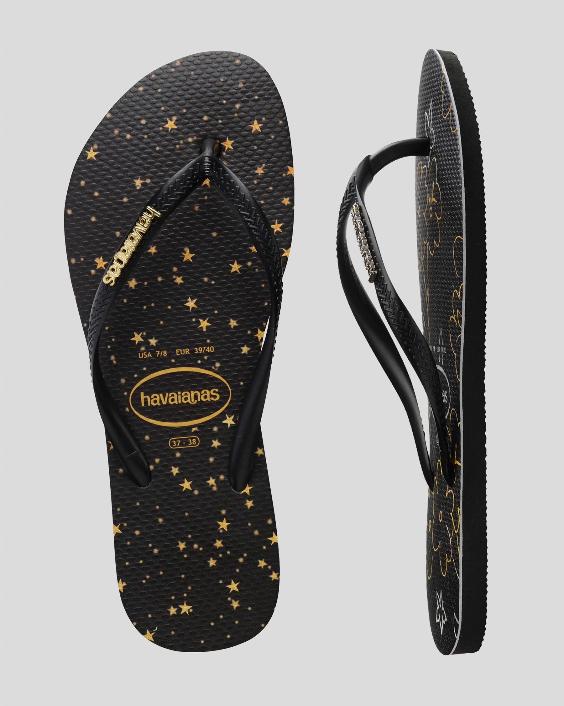 Women's Slim Metal Logo Thongs Shoes in Black