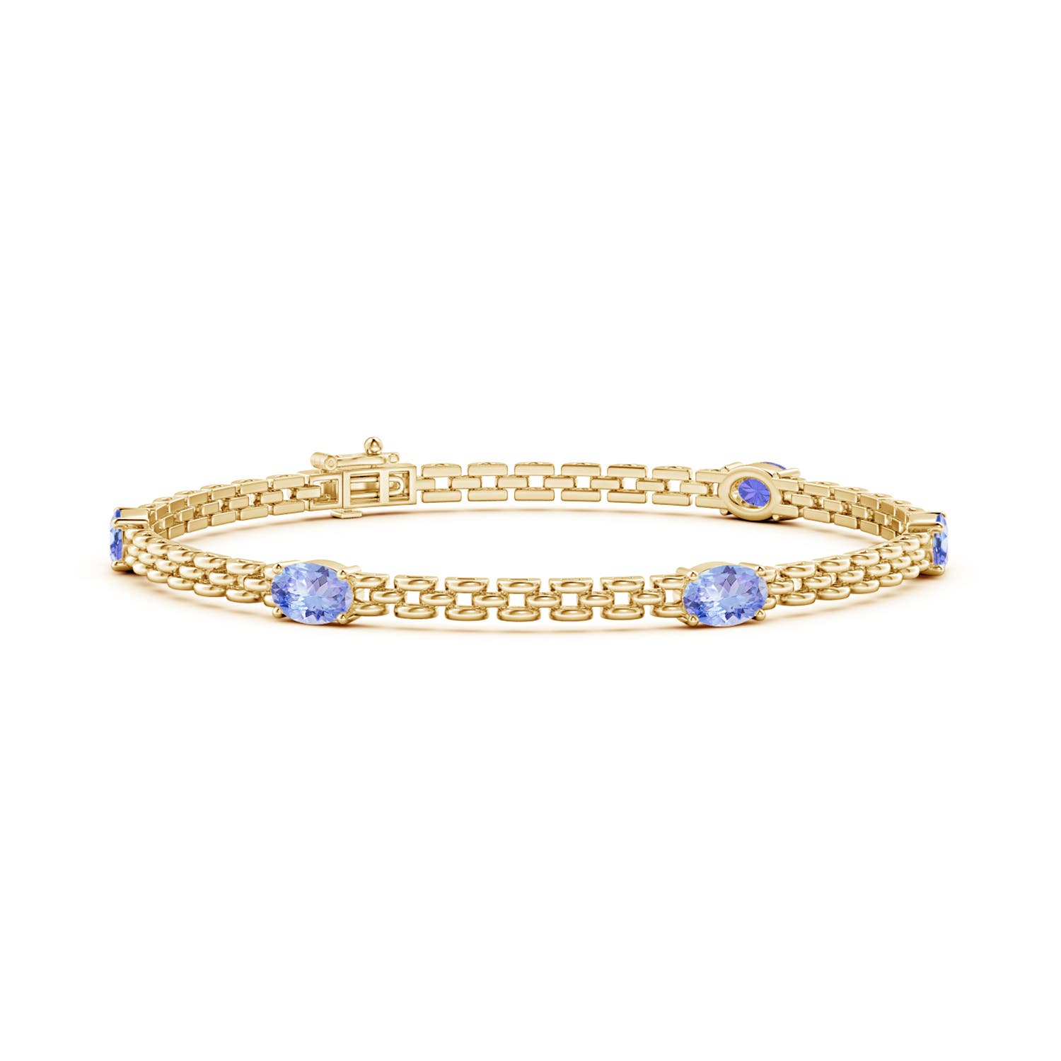 Angara 2.5 Carats Five Stone Oval Tanzanite Station Link Bracelet in 14K Yellow Gold