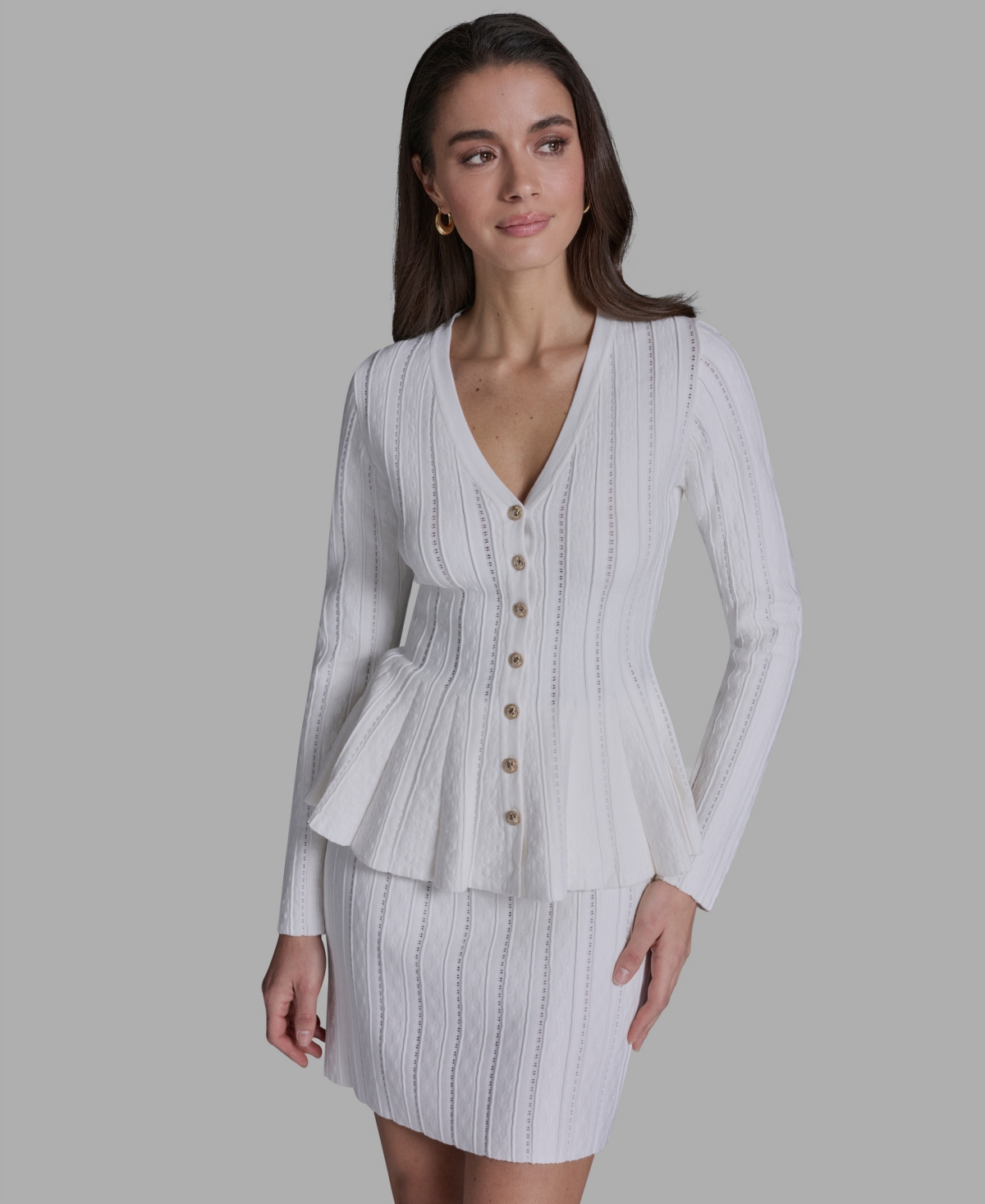 Women's Long-Sleeve Button-Front Peplum Top - Whisper White