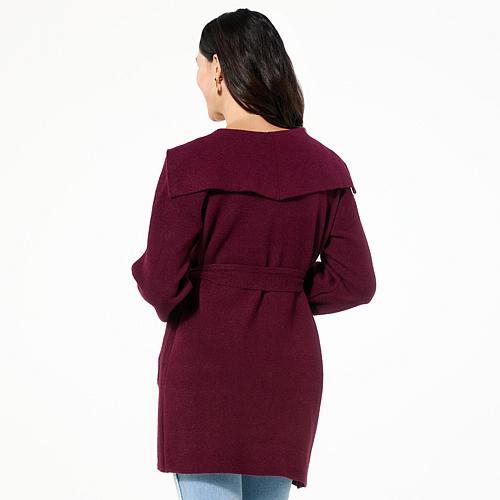 Sweater Knit Coatigan with Pockets - Purple