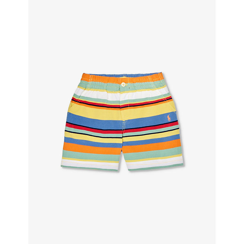 Boys Ylw Multi Kids Boys' Logo-embroidered Stripe-print Cotton-piqué Shorts 4 Years