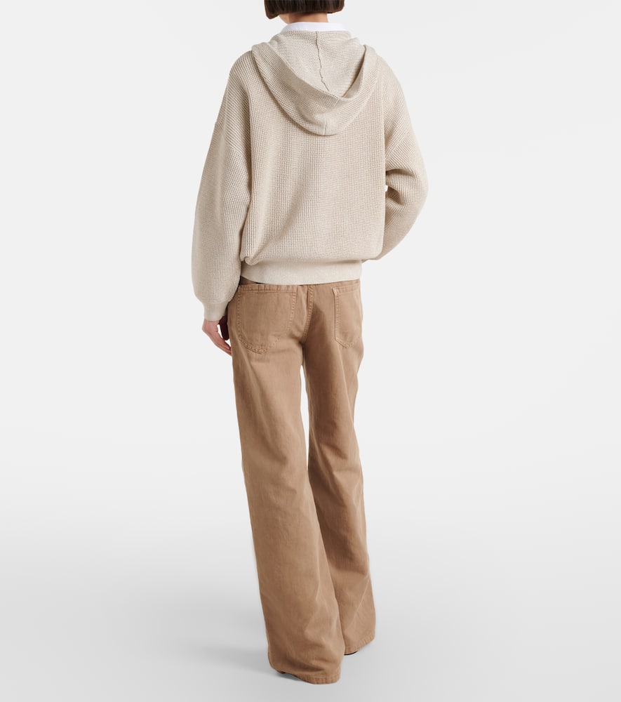 Mid-rise cotton and linen wide-leg pants