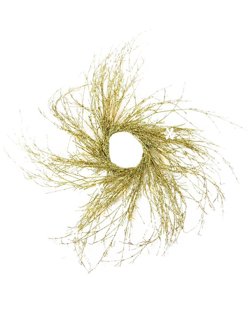 Northlight Pre-Lit Gold Glittered Twig Artificial Christmas Wreath - 36-in Warm White Lights