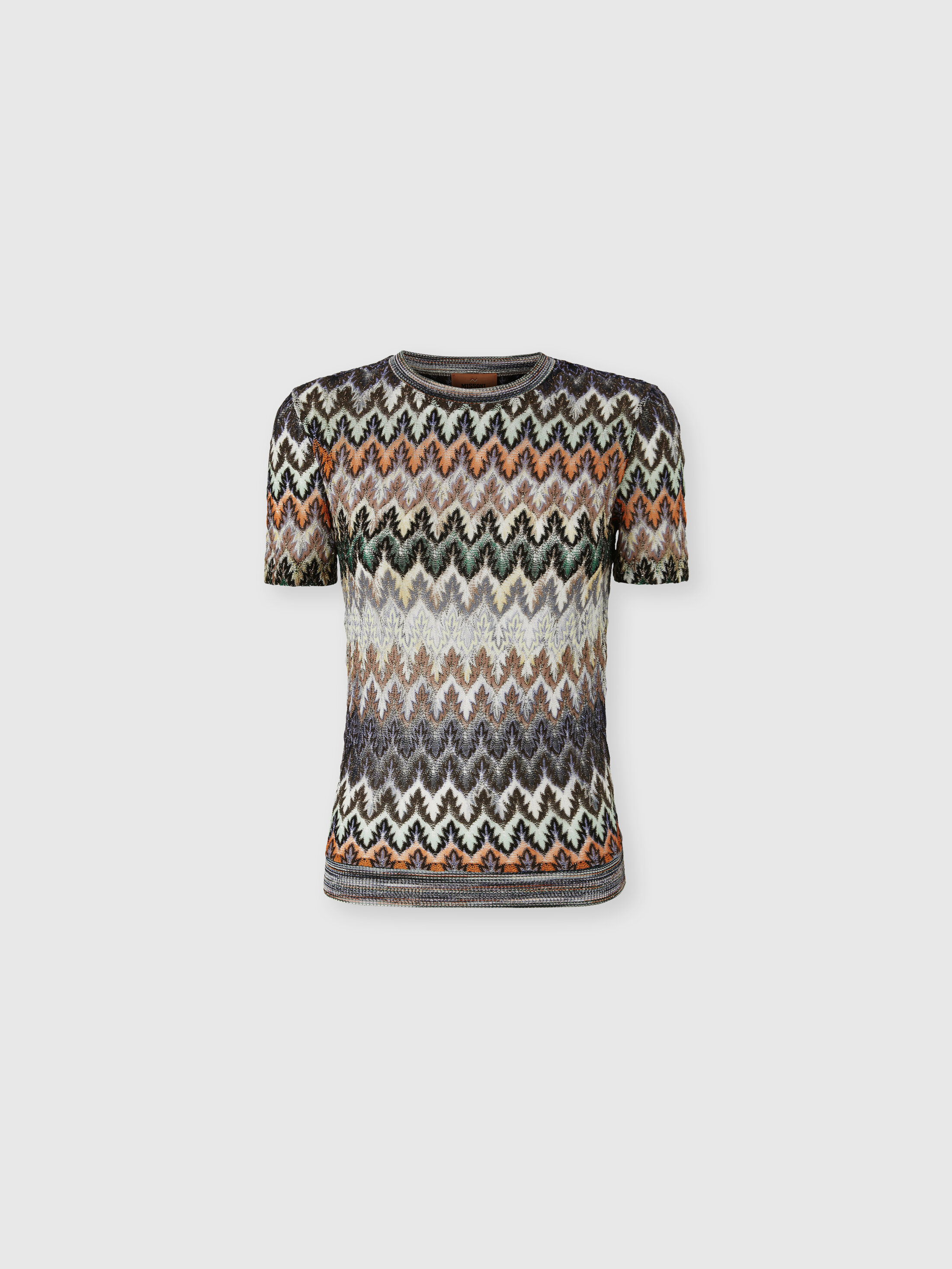Missoni - Cotton and Viscose Lamé Crewneck T-Shirt with Lace Motif, Women, Green& Brown